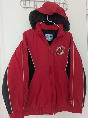 Vintage 90s New Jersey Devils NHL Youth L 14-16 Logo Athletic Jacket Red Black